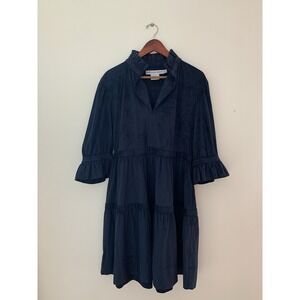 Gretchen Scott Teardrop Faille Dress Navy Sz XL Tiered Ruffle Feminine Romantic